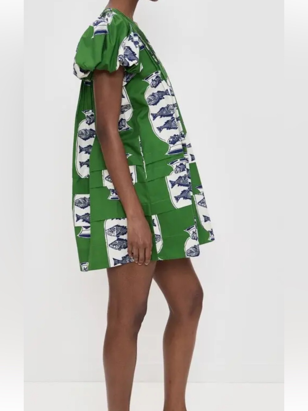 **SOLD** HUNTER BELL Wilkes Cotton Puff Sleeve Mini Dress in Herring Green Small - Picture 3 of 16